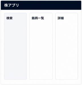 検索・銘柄一覧・詳細の3カラムレイアウト